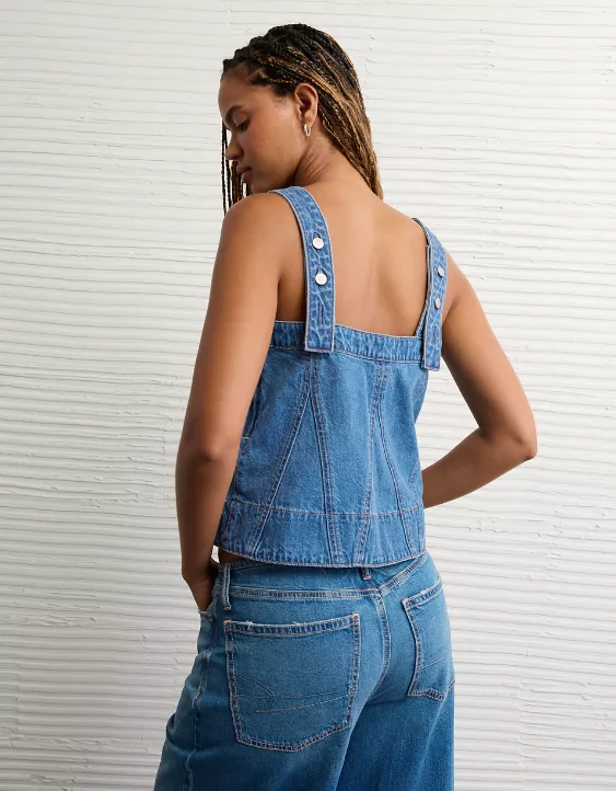 AE Square Neck Pieced Denim Tank Top - Image 2