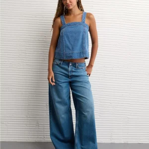 AE Square Neck Pieced Denim Tank Top