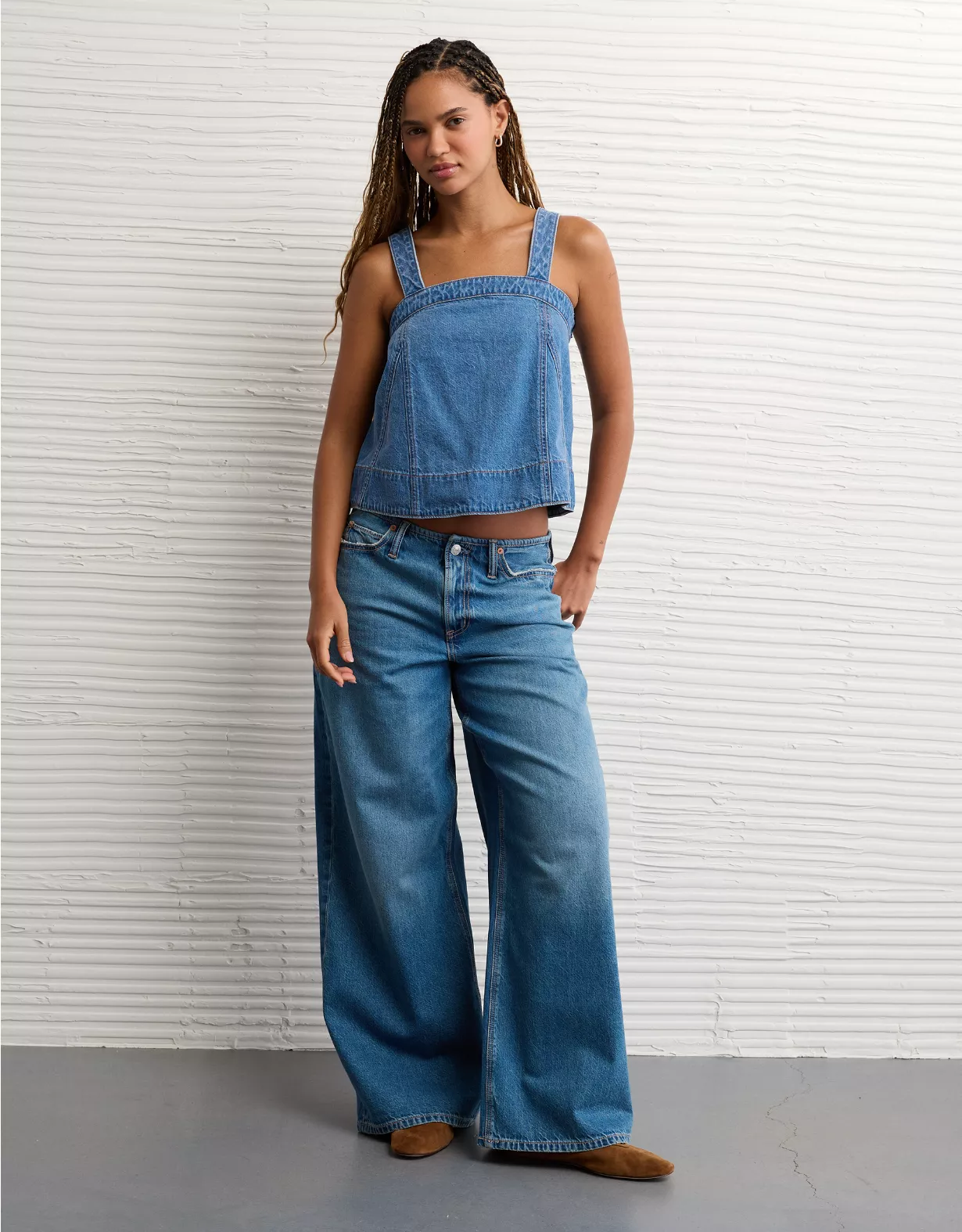 AE Square Neck Pieced Denim Tank Top
