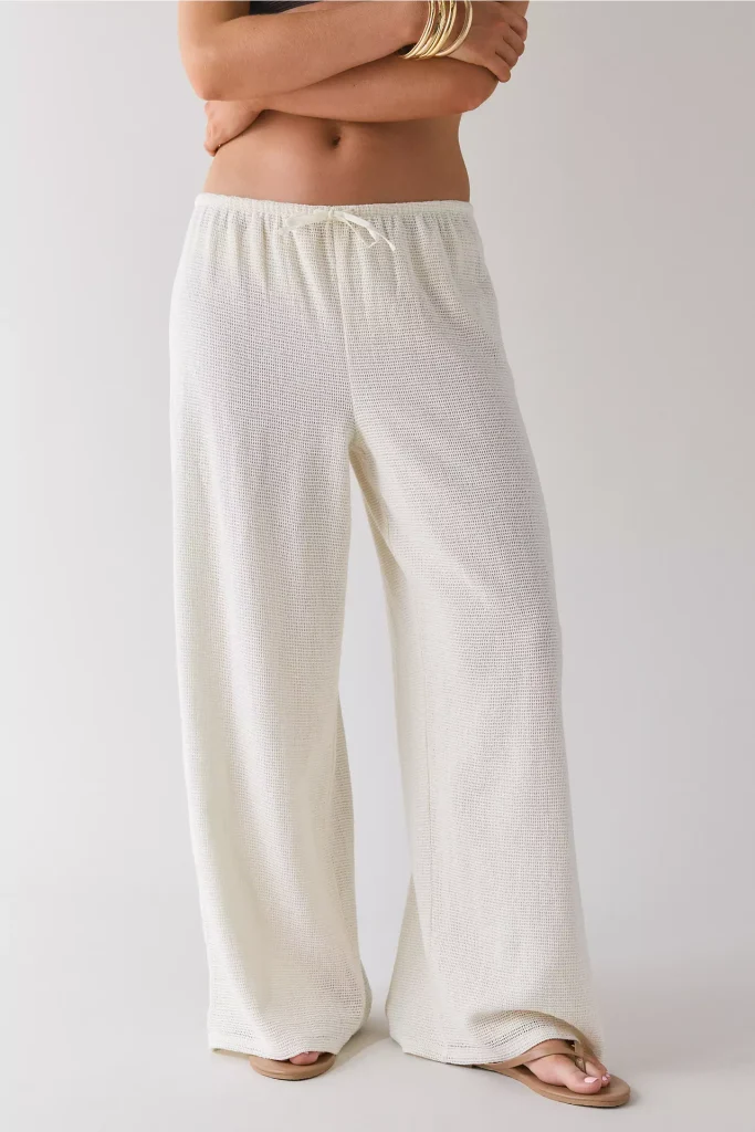 White semi-sheer knit beach pants