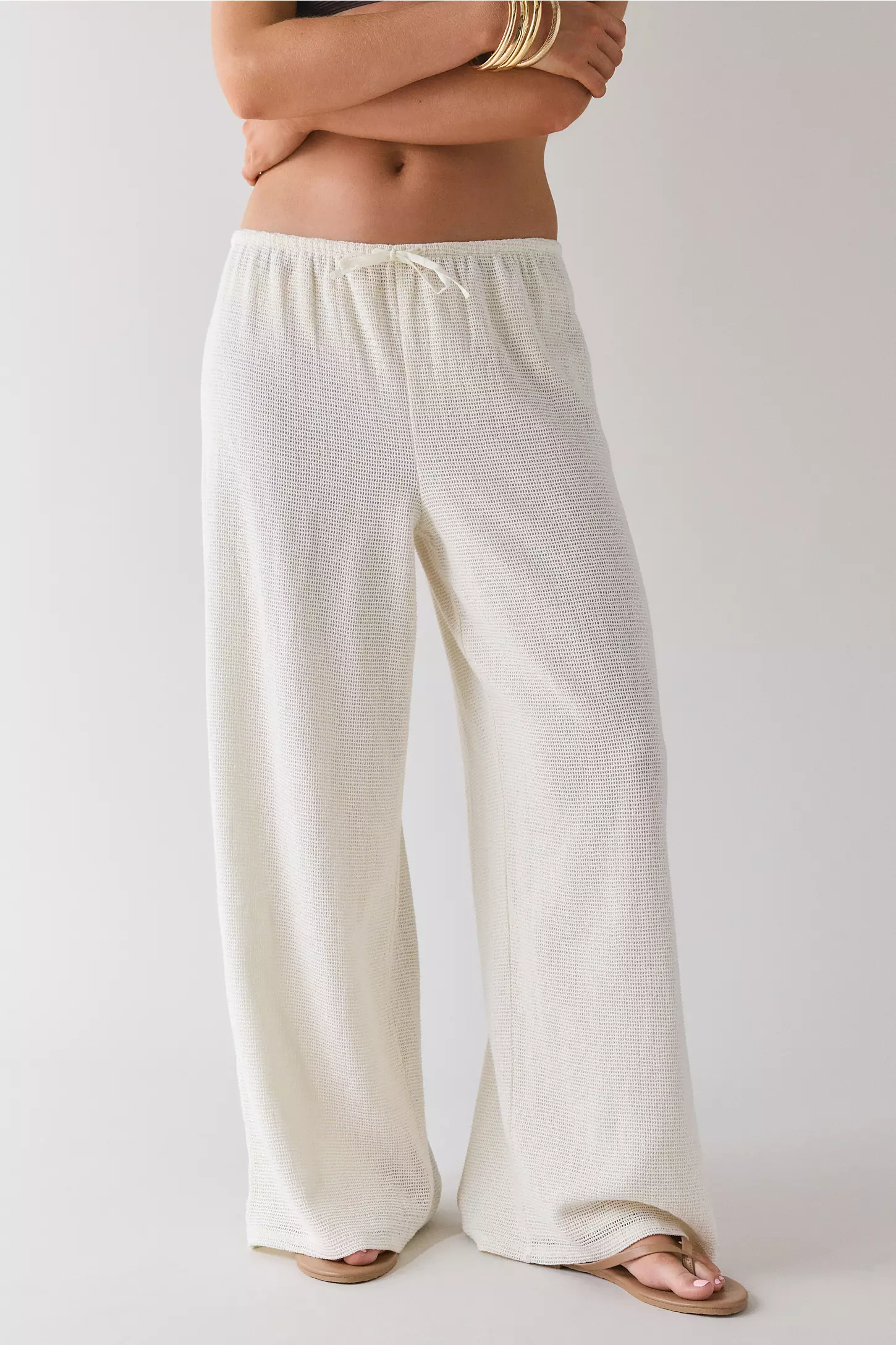 White semi-sheer knit beach pants