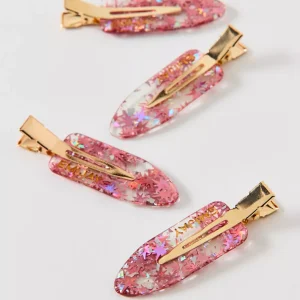 Pink acetate hair clips with gold clasp